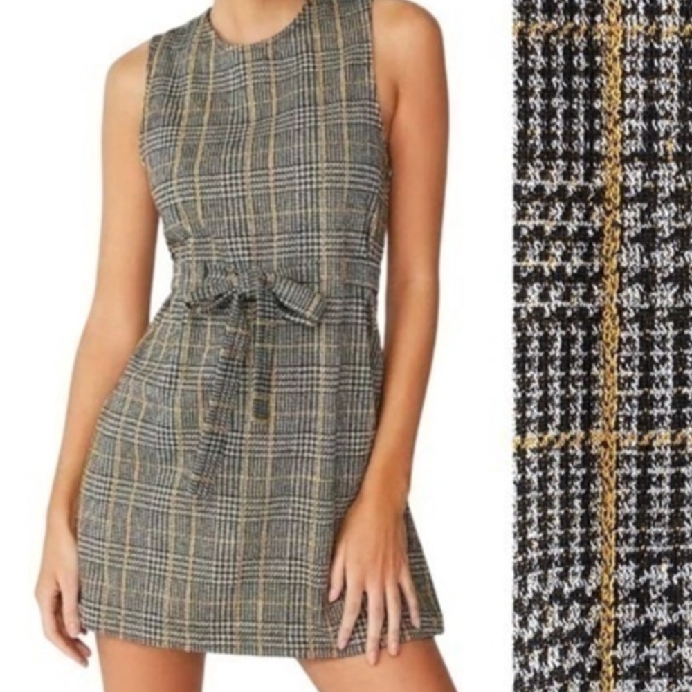Urban Outfitters Black and Gold Plaid Mini Dress